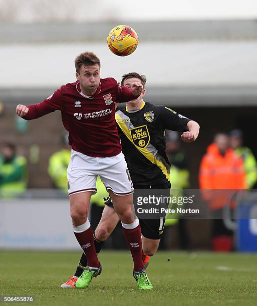 Joel Byrom of Northampton Town in action during the Sky Bet League Two match between Northampton Town and Morecambe at Sixfields Stadium on January...