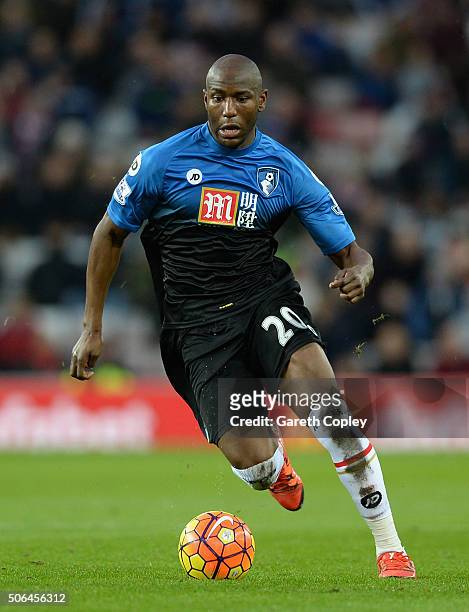 Benik Afobe of Bournemouth during the Barclays Premier League match between Sunderland and Bournemouth at The Stadium of Light on January 23, 2016 in...