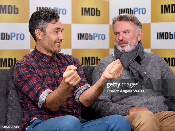 Writer/Director Taika Waititi and actor Sam Neill in The IMDb Studio In Park City, Utah: Day Two - on January 23, 2016 in Park City, Utah.