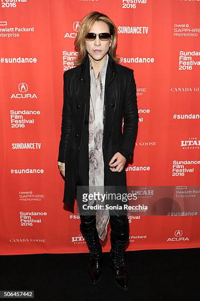 Musician Yoshiki attends the "We Are X" Premiere during the 2016 Sundance Film Festival at Prospector Square on January 23, 2016 in Park City, Utah.