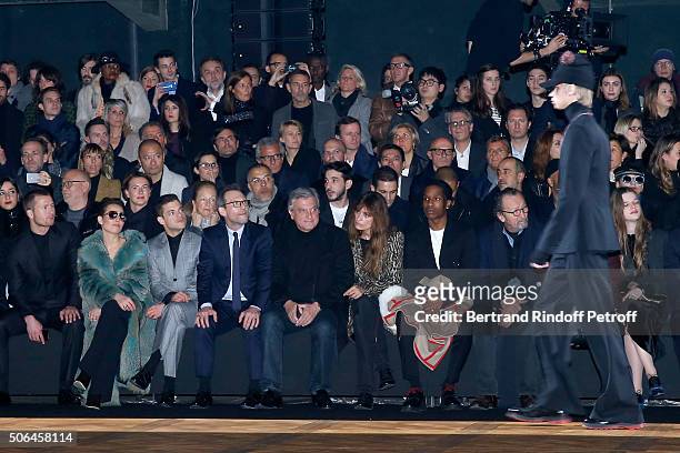 Actors Glen Powell, Noomi Rapace, Rami Malek, Christian Slater, CEO Dior Sidney Toledano, Caroline de Maigret and Rapper ASAP Rocky attend the Dior...