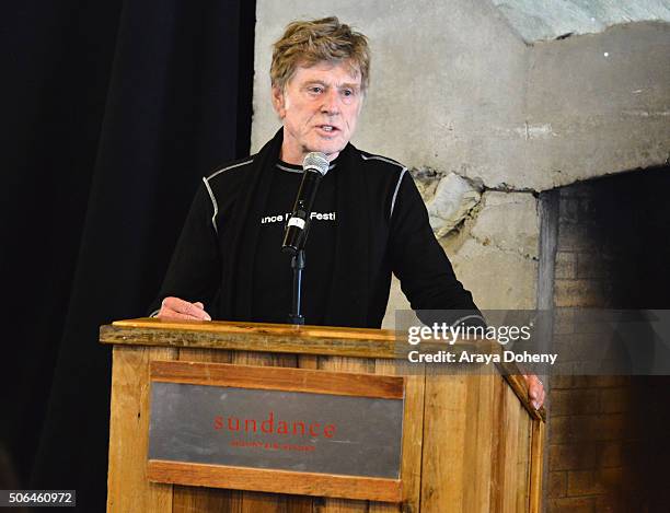 Sundance Institute President and Founder Robert Redford speaks at the Directors' Brunch during the 2016 Sundance Film Festival at Sundance Resort on...