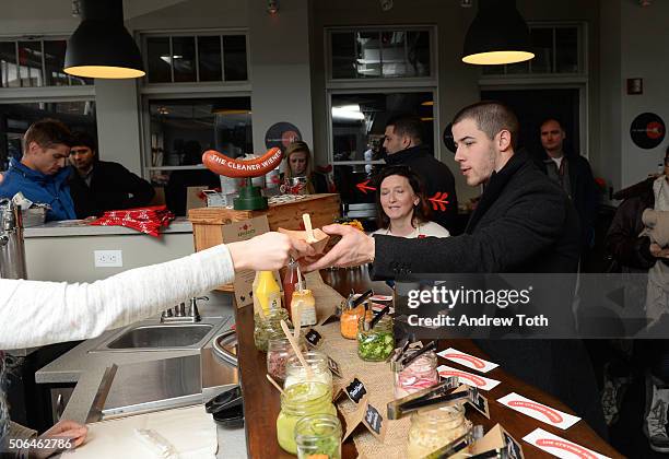 Singer/actor Nick Jonas attends Applegate's "Reel Food" Cafe featuring Wholly Guacamole during the 2016 Sundance Film Festival at The Village at the...