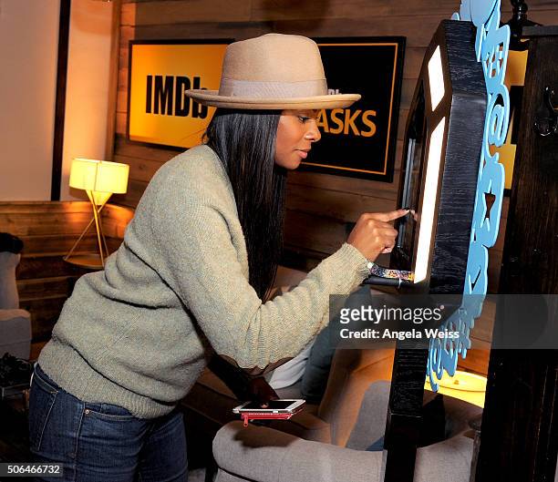 Actress Tika Sumpter in the IMDb Studio In Park City for "IMDb Asks": Day Two - on January 23, 2016 in Park City, Utah.