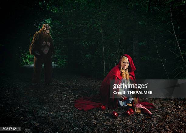 little red riding hood lost in the forest - bigfoot stock pictures, royalty-free photos & images