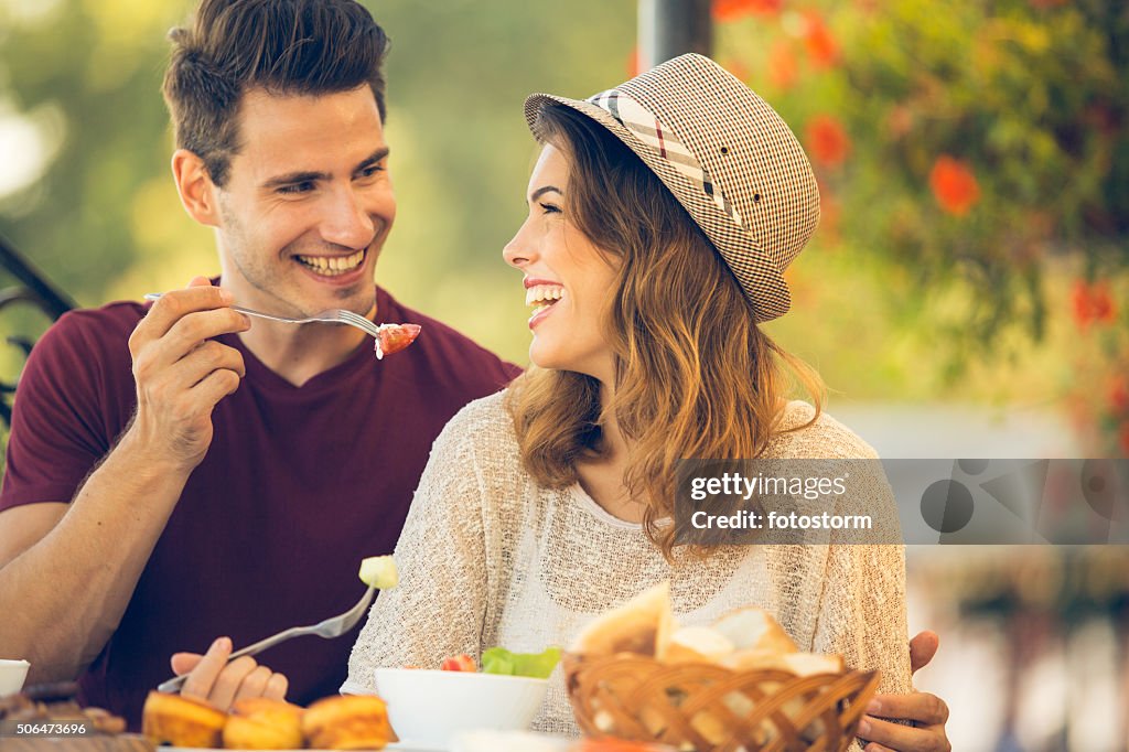 Couple enjoying lunch at a restaurant