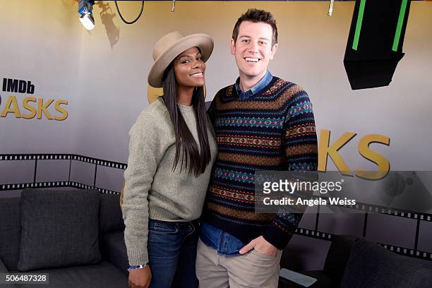 Actress Tika Sumpter and critic Ben Lyons in the IMDb Studio In Park City for "IMDb Asks": Day Two - on January 23, 2016 in Park City, Utah.