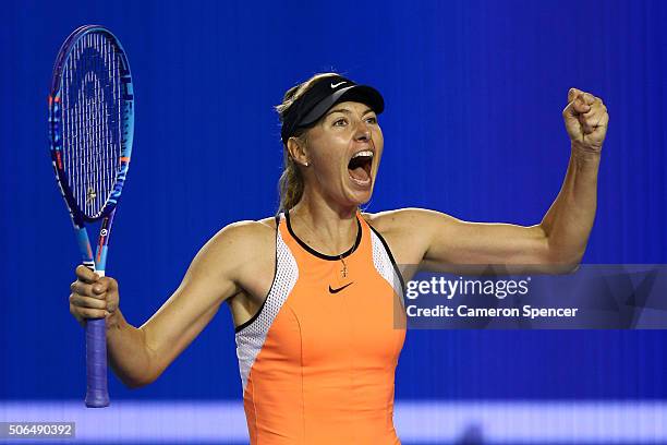 Maria Sharapova of Russia celebrates winning her fourth round match against Belinda Bencic of Switerland during day seven of the 2016 Australian Open...