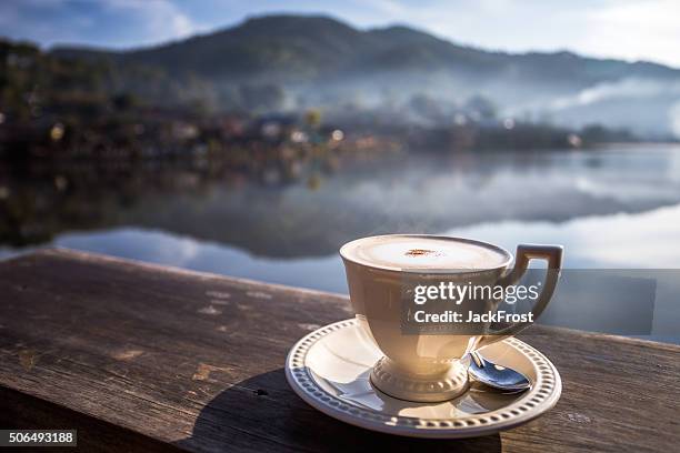 coffee with beautiful scenery - chocolate bar foto e immagini stock