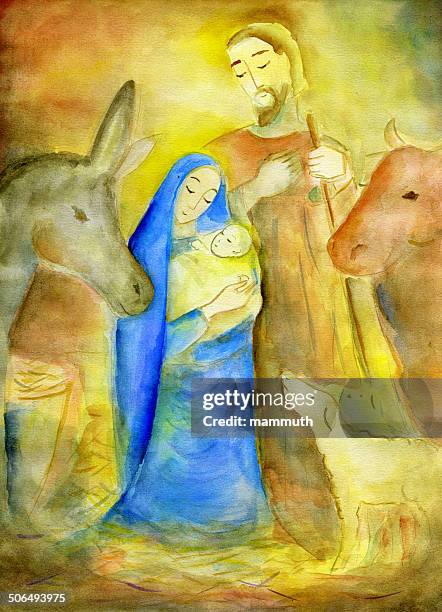 weihnachtskrippe - nativity scene painting stock-grafiken, -clipart, -cartoons und -symbole