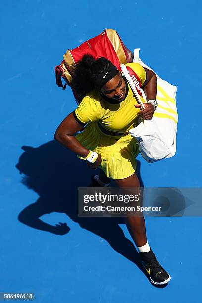 Serena Williams of the United States celebrates winning her fourth round match against Margarita Gaspatryan of Russia during day seven of the 2016...