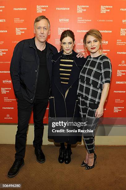 Writer/director Lodge Kerrigan, actors Riley Keough, and Amy Seimetz attend "The Girlfriend Experience" Premiere during the 2016 Sundance Film...