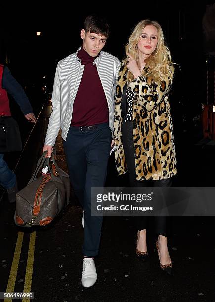 Jack Waldouck and Diana Vickers leave Groucho Club in Soho at 2am on January 23, 2016 in London, England.
