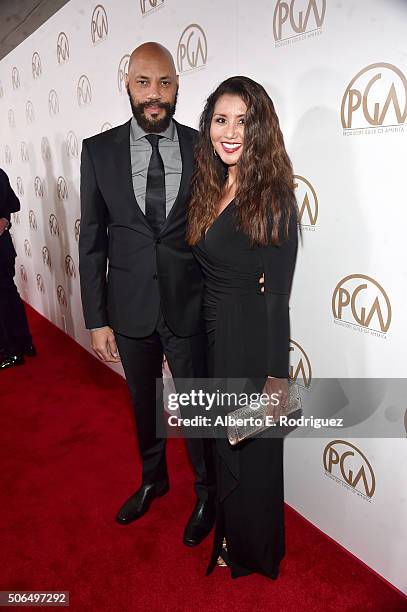 Producer John Ridley and Gayle Ridley attend 27th Annual Producers Guild Of America Awards at the Hyatt Regency Century Plaza on January 23, 2016 in...
