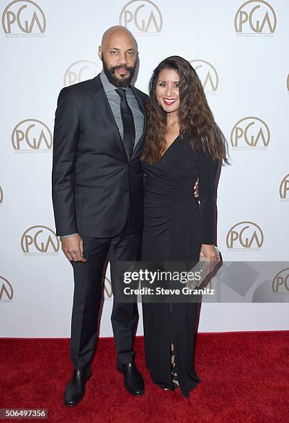 Writer/producer John Ridley and Gayle Ridley attend the 27th Annual Producers Guild Awards at the Hyatt Regency Century Plaza on January 23, 2016 in...