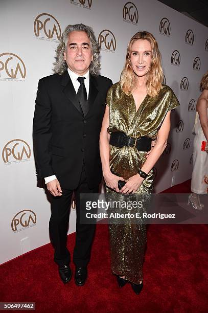 Producer Mitch Glazer actress Kelly Lynch attend the 27th Annual Producers Guild Of America Awards at the Hyatt Regency Century Plaza on January 23,...