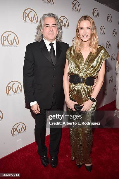 Producer Mitch Glazer actress Kelly Lynch attend the 27th Annual Producers Guild Of America Awards at the Hyatt Regency Century Plaza on January 23,...