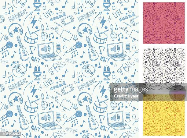 illustrazioni stock, clip art, cartoni animati e icone di tendenza di doodle seamless pattern di musica - scarabocchio motivo ornamentale