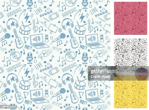 stockillustraties, clipart, cartoons en iconen met seamless music doodle pattern - gitaar