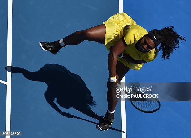 Serena Williams of the US returns against Russia's Margarita Gasparyan during their women's singles game on day seven of the 2015 Australian Open...