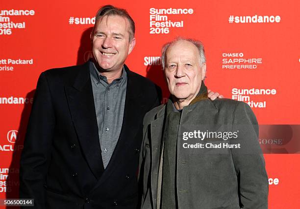 Executive producer Jim McNiel and director Werner Herzog attend the "Lo And Behold, Reveries Of The Connected World" Premiere during the 2016...