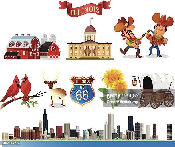 symbols of illinois - illinois state capitol building stock illustrations