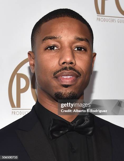 Actor Michael B. Jordan attends the 27th Annual Producers Guild Of America Awards at the Hyatt Regency Century Plaza on January 23, 2016 in Century...