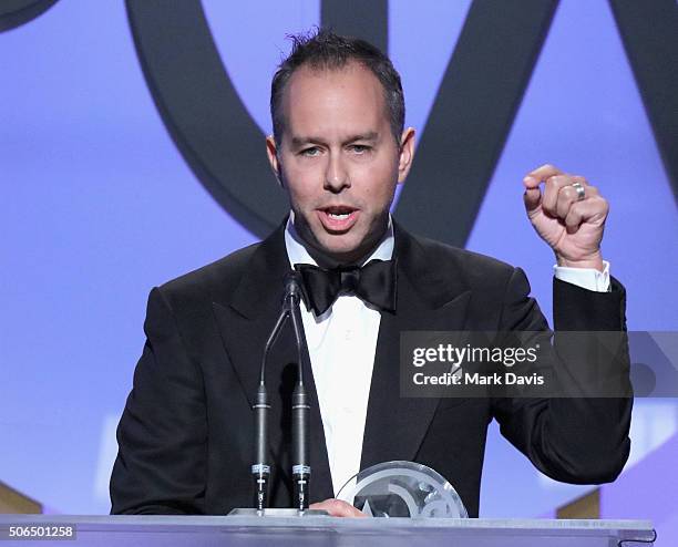 Jonas Rivera accepts the award for Outstanding Producer of Animated Theatrical Motion Pictures onstage at the 27th Annual Producers Guild Awards at...