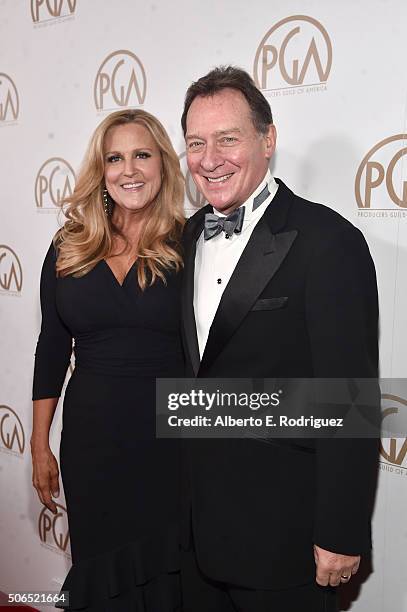 Producers Guild Of America co-Presidents Lori McCreary and Gary Lucchesi attend the 27th Annual Producers Guild Of America Awards at the Hyatt...