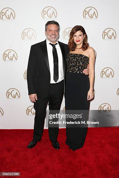 Producers Guild Of America co-Chair Michael De Luca and actress Angelique Madrid attend 27th Annual Producers Guild Of America Awards at the Hyatt...