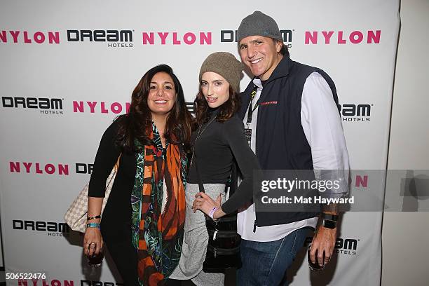 Karine Nissim, Samantha Gutstadt and Jonathan Fuhrman attends NYLON + Dream Hotels Apres Ski at Sundance Film Festival on January 23, 2016 in Park...