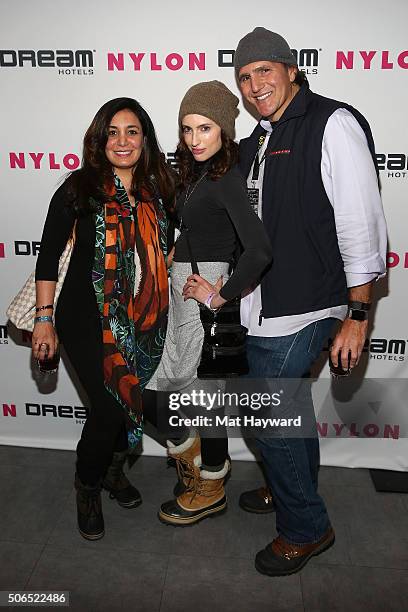 Karine Nissim, Samantha Gutstadt and Jonathan Fuhrman attends NYLON + Dream Hotels Apres Ski at Sundance Film Festival on January 23, 2016 in Park...