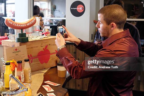 Singer/actor Nick Jonas attends Applegate's 'Reel Food' Cafe featuring Wholly Guacamole during the 2016 Sundance Film Festival at The Village at the...