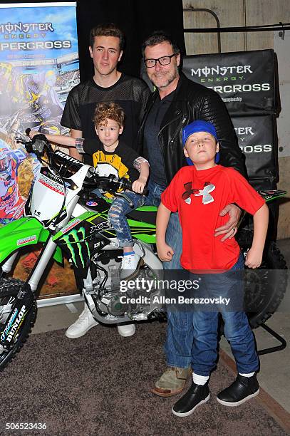 Actor Dean McDermott and sons Jack McDermott, Liam McDermott and Fin McDermott attend Monster Energy Supercross at Angel Stadium of Anaheim on...