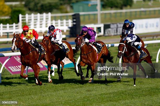 Danielle Johnson riding Xiong Feng wins the Karaka Million at the Ellerslie Racecourse on January 24, 2016 in Auckland, New Zealand.