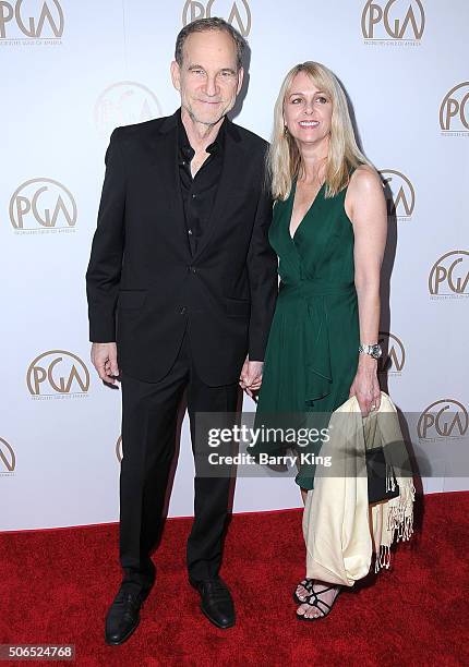 Producer Marshall Herkovitz and photographer Landry Major attend the 27th Annual Producers Guild Of America Awards at the Hyatt Regency Century Plaza...