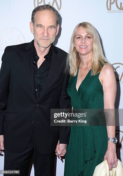 Producer Marshall Herkovitz and photographer Landry Major attend the 27th Annual Producers Guild Of America Awards at the Hyatt Regency Century Plaza...