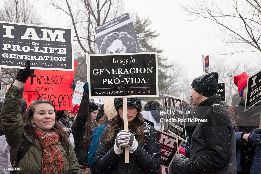 Pro-Life marchers participate in the "March for Life." Tens...