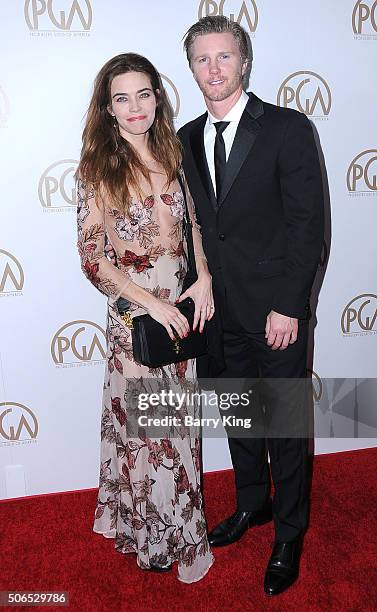 Actress Amelia Heinle anc actor Thad Luckinbill attend the 27th Annual Producers Guild Of America Awards at the Hyatt Regency Century Plaza on...