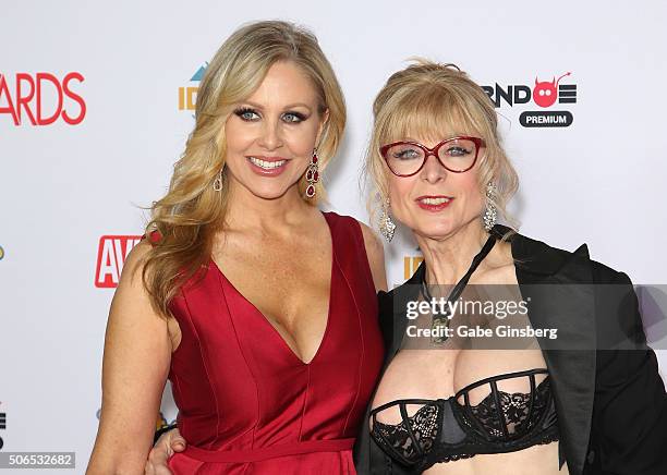 Adult film actress Julia Ann and adult film actress/director Nina Hartley attend the 2016 Adult Video News Awards at the Hard Rock Hotel & Casino on...