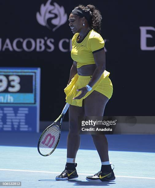 Serena Williams of USA in action during her fourth round match in women's singles against Margarita Gasparyan during day seven of the 2016 Australian...