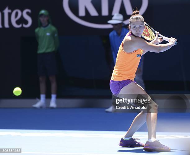 Margarita Gasparyan in action during her fourth round match in women's singles against Serena Williams of USA during day seven of the 2016 Australian...