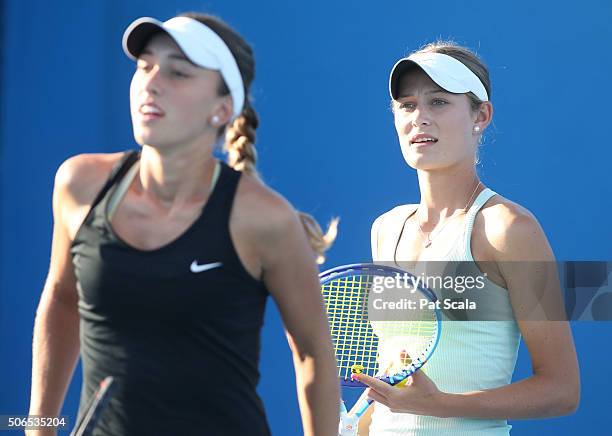 Alexandra Bozovic and Kaylah McPhee of Australia compete in their match against Naho Sato and Stako Sueno of Japan during the Australian Open 2016...