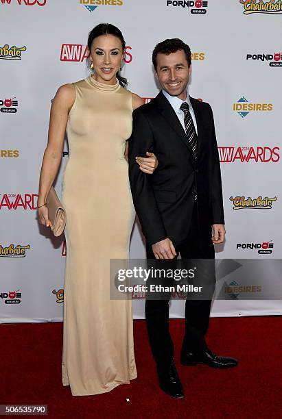 Adult film actress Chanel Preston and adult film actor/director James Deen attend the 2016 Adult Video News Awards at the Hard Rock Hotel & Casino on...