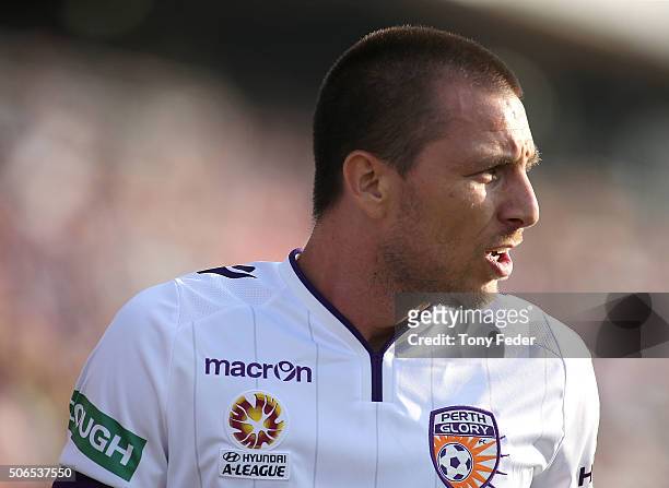 Nebojsa Marinkovic of the Glory during the round 16 A-League match between the Newcastle Jets and the Perth Glory at Hunter Stadium on January 24,...