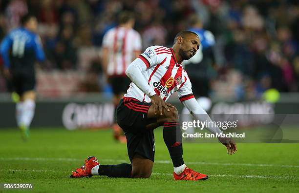 Jermain Defoe of Sunderland reacts during the Barclays Premier League match between Sunderland and Bournemouth at The Stadium of Light on January 23,...