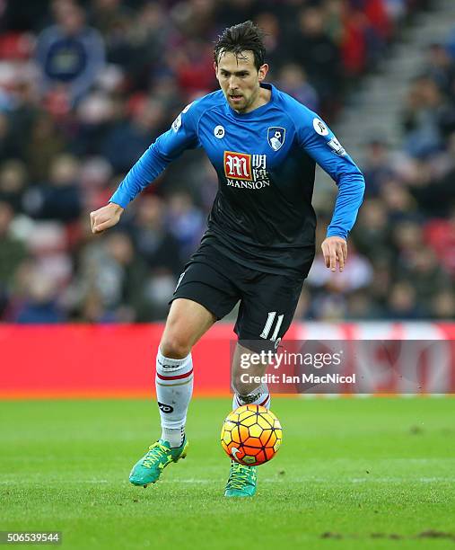 Charlie Daniels of Bournemouth controls the ball during the Barclays Premier League match between Sunderland and Bournemouth at The Stadium of Light...