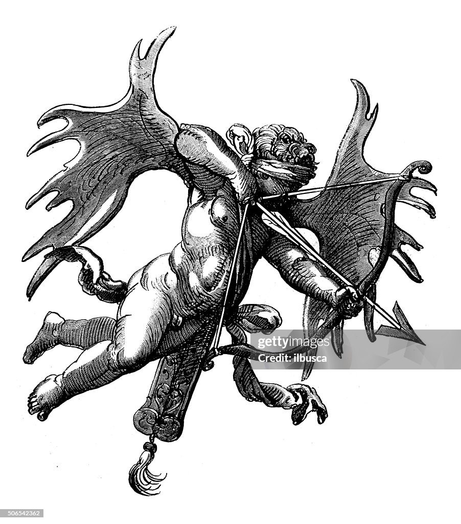 アンティークのイラスト撮影 blindfolded キューピッドの矢