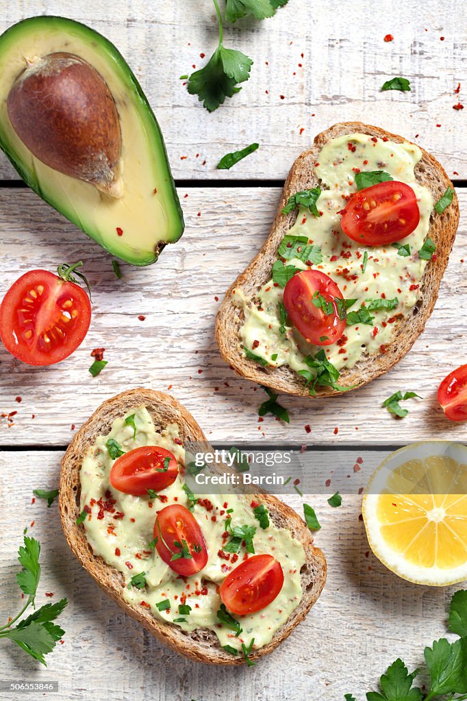 Healthy whole grain bread with avocado