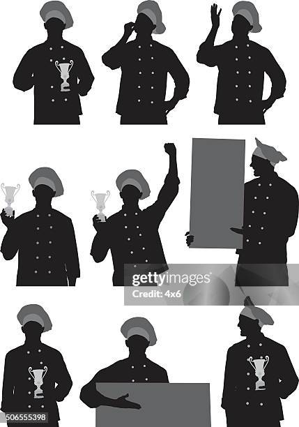 chef in various actions - chef trophy stock illustrations